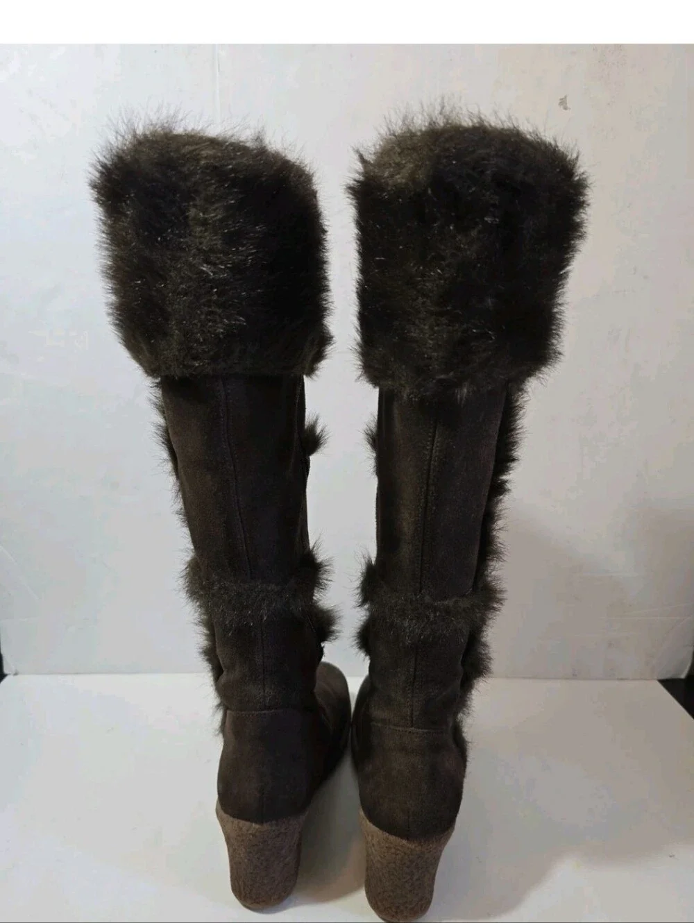 Jeffrey Campbell Faux Fur Trim Brown Women's Wedge Boots Size 10